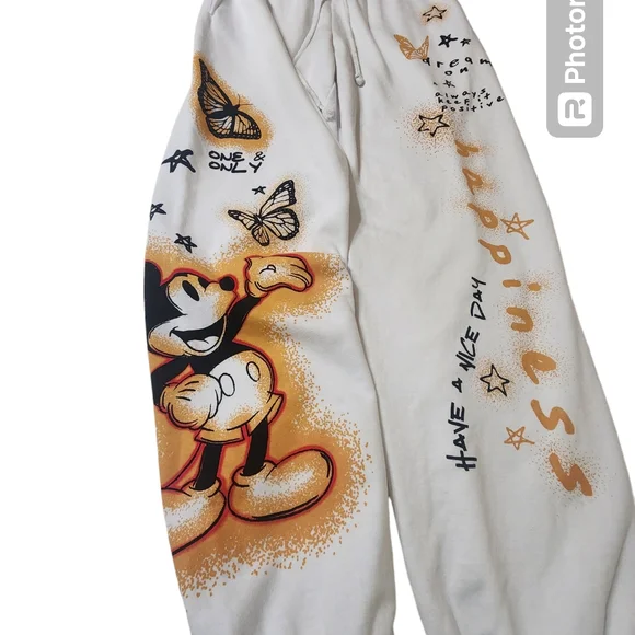 Disney Mickey Mouse Happiness Star Fleece Sweatpants sz M white - Picture 5 of 11